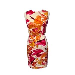 Calvin‎ Klein  Bright Orange Pink Watercolor Sleeveless Dress Barbiecore Size S